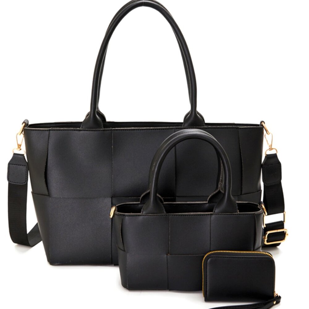 3 in 1 WOVEN HANDBAG  - Shopper, Satchel & Wallet - BLACK